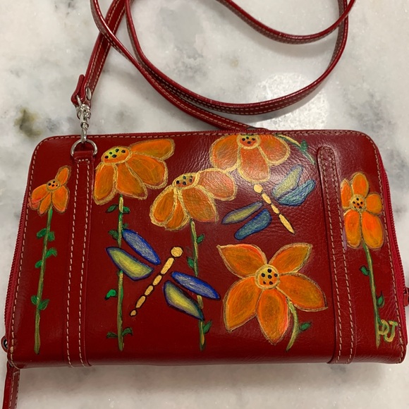 NWT Hand Painted Leather Bag. 7” X 4.5” - Picture 5 of 7